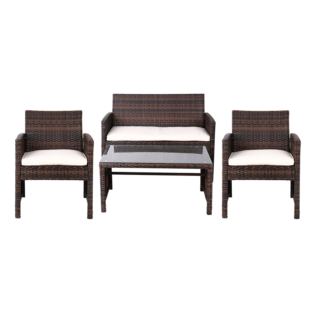 Set of 4 Outdoor Rattan Chairs & Table - Brown