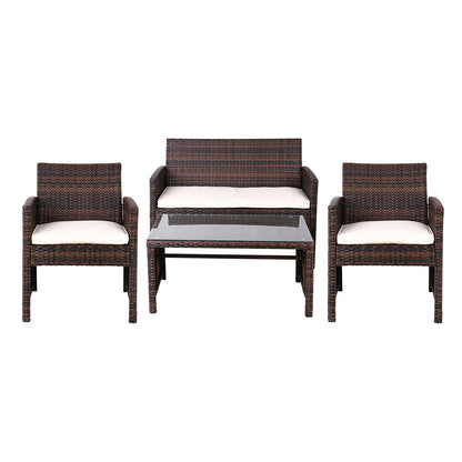 Set of 4 Outdoor Rattan Chairs & Table - Brown