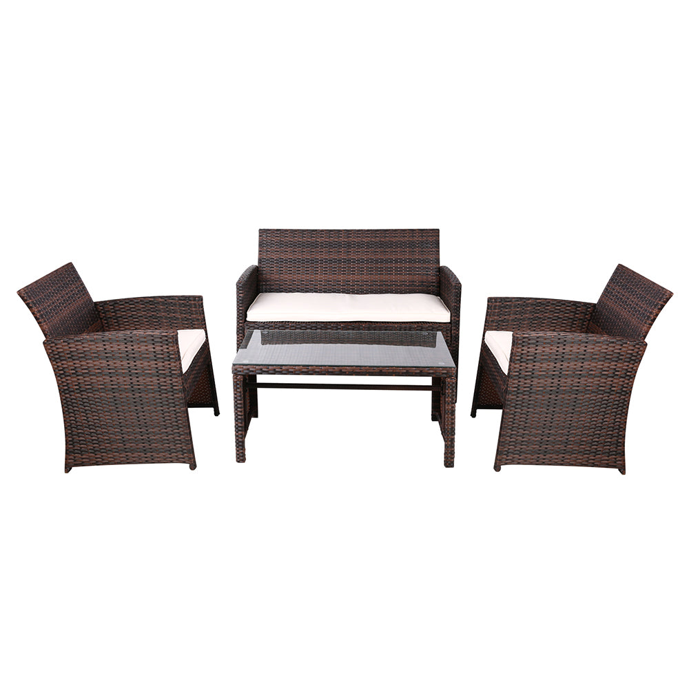 Set of 4 Outdoor Rattan Chairs & Table - Brown