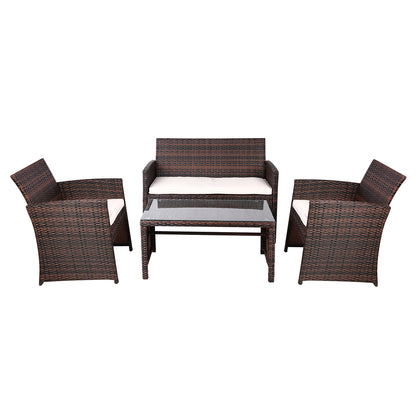 Set of 4 Outdoor Rattan Chairs & Table - Brown