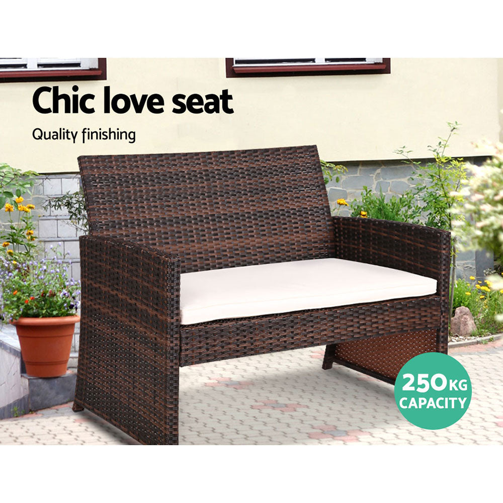 Set of 4 Outdoor Rattan Chairs & Table - Brown