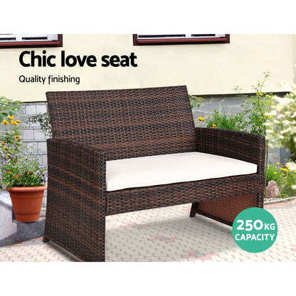 Set of 4 Outdoor Rattan Chairs & Table - Brown