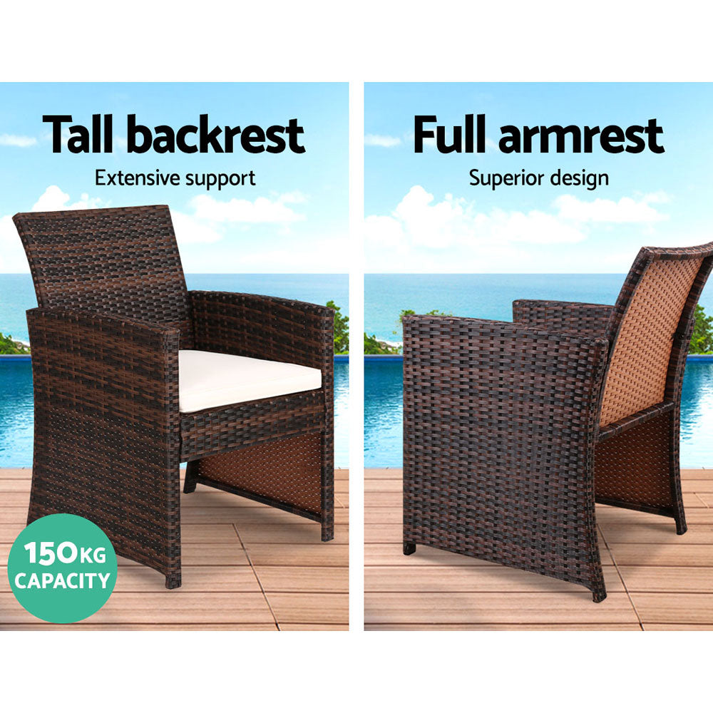Set of 4 Outdoor Rattan Chairs & Table - Brown