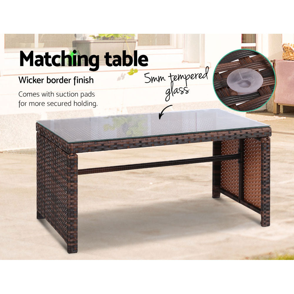 Set of 4 Outdoor Rattan Chairs & Table - Brown