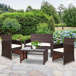 Set of 4 Outdoor Rattan Chairs & Table - Brown