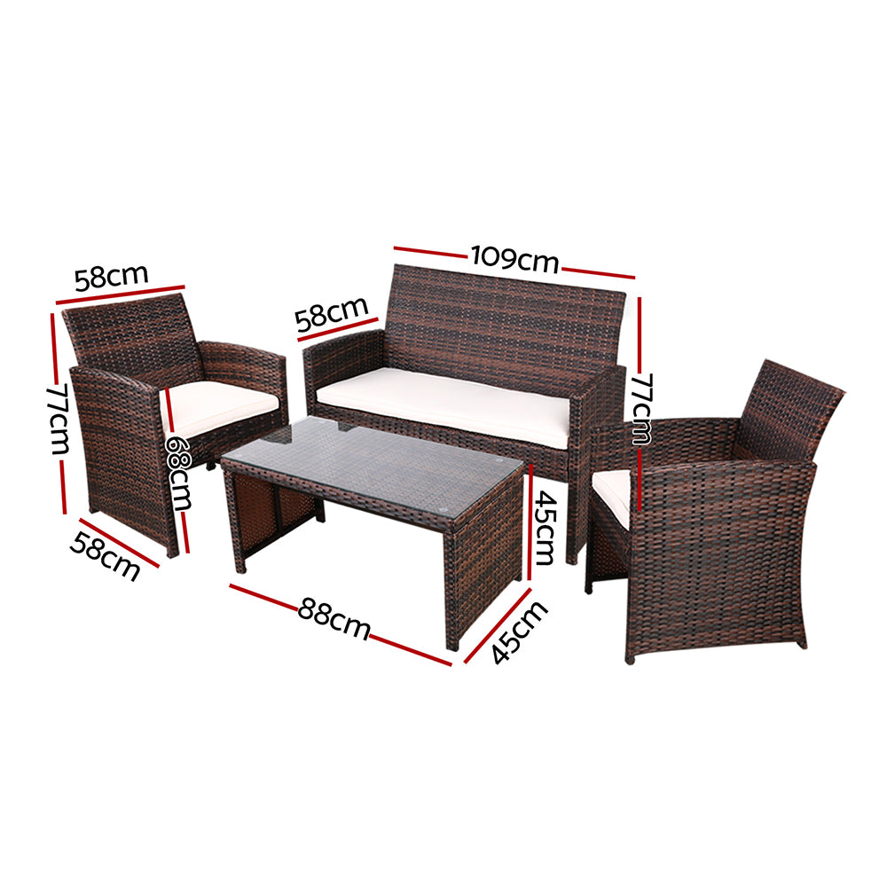 Rattan Furniture Outdoor Lounge Setting Wicker Dining Set W/Storage Cover Brown