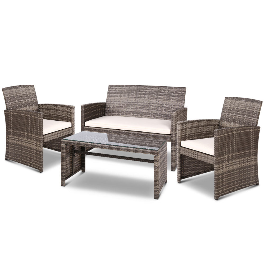 4 Pcs Outdoor Sofa Set Rattan Chair Table Setting Garden Furniture Grey