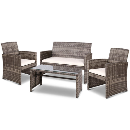 4 Pcs Outdoor Sofa Set Rattan Chair Table Setting Garden Furniture Grey