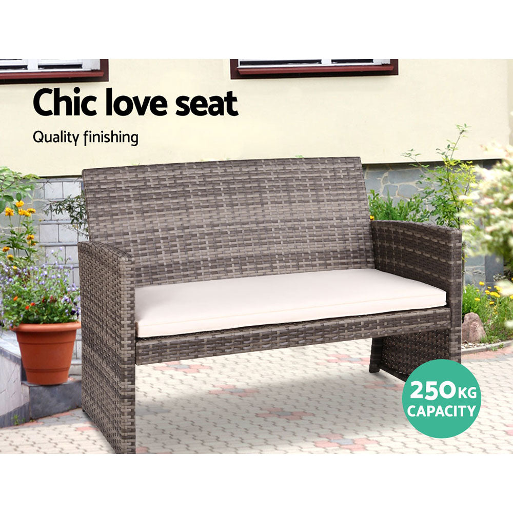4 Pcs Outdoor Sofa Set Rattan Chair Table Setting Garden Furniture Grey