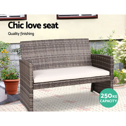 4 Pcs Outdoor Sofa Set Rattan Chair Table Setting Garden Furniture Grey