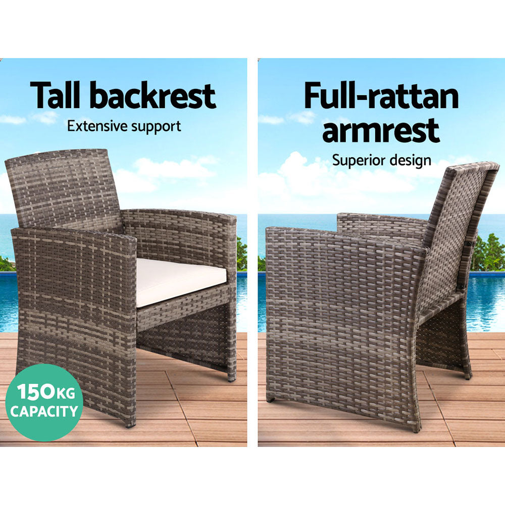 4 Pcs Outdoor Sofa Set Rattan Chair Table Setting Garden Furniture Grey