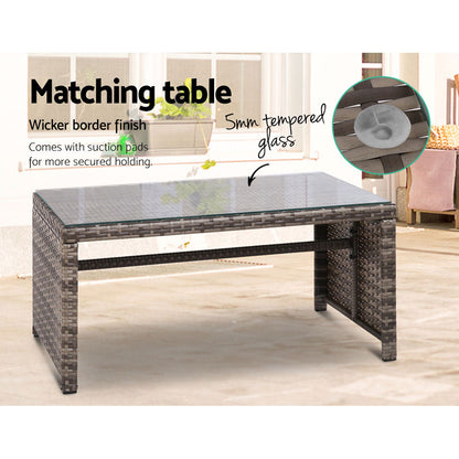 4 Pcs Outdoor Sofa Set Rattan Chair Table Setting Garden Furniture Grey
