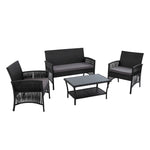 Outdoor Furniture Rattan Set Wicker Cushion 4pc Black