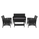 4Pcs Outdoor Sofa Set Wicker Harp Chair Table Garden Furniture Black