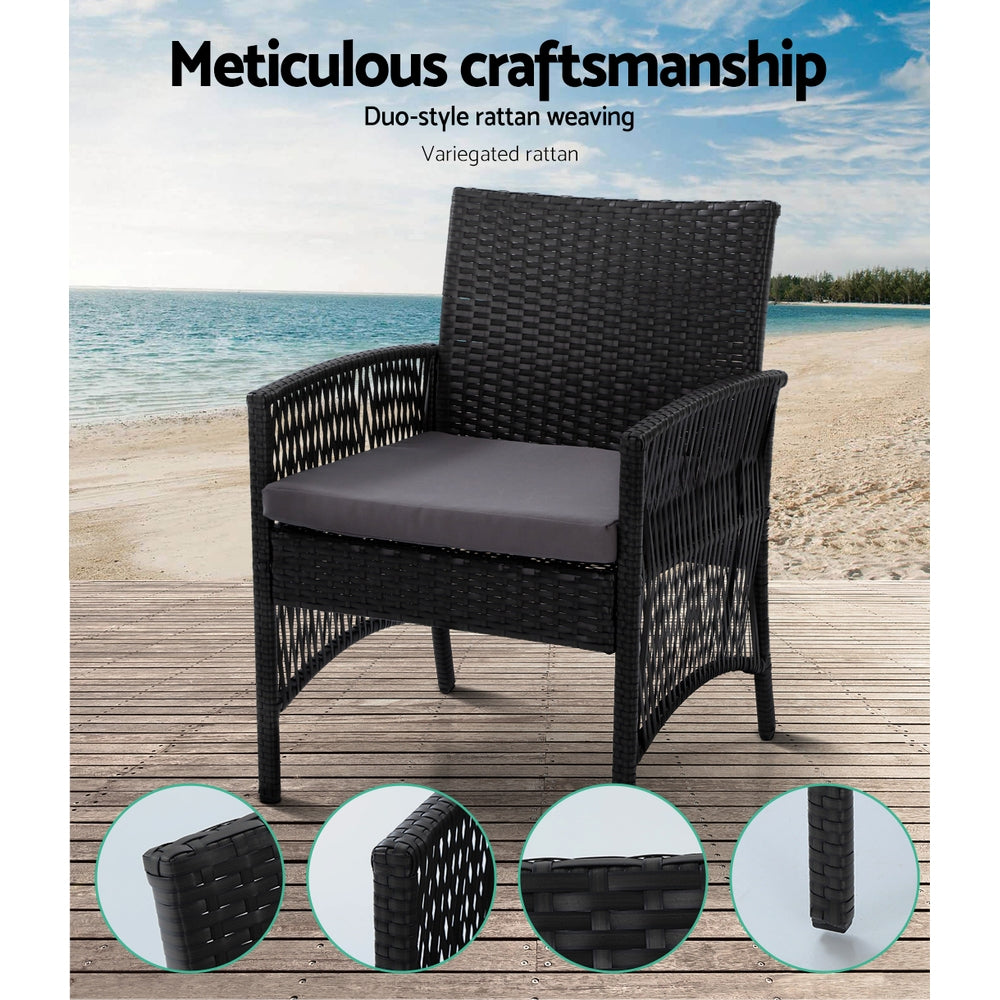 4Pcs Outdoor Sofa Set Wicker Harp Chair Table Garden Furniture Black