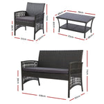 4Pcs Outdoor Sofa Set Wicker Harp Chair Table Garden Furniture Grey