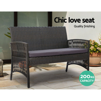 4Pcs Outdoor Sofa Set With Storage Cover Wicker Harp Chair Table Grey