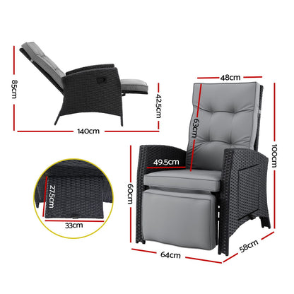 Outdoor Recliner Chair Black 140x64x85cm
