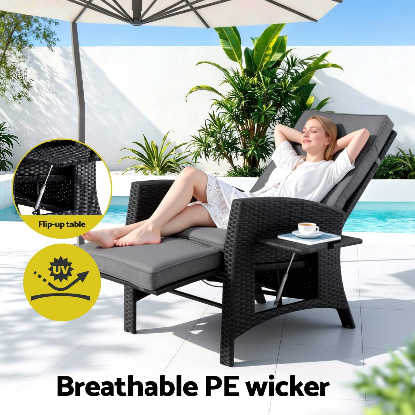 Outdoor Recliner Chair Black 140x64x85cm