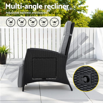 Outdoor Recliner Chair Black 140x64x85cm