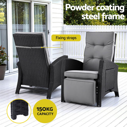 Outdoor Recliner Chair Black 140x64x85cm