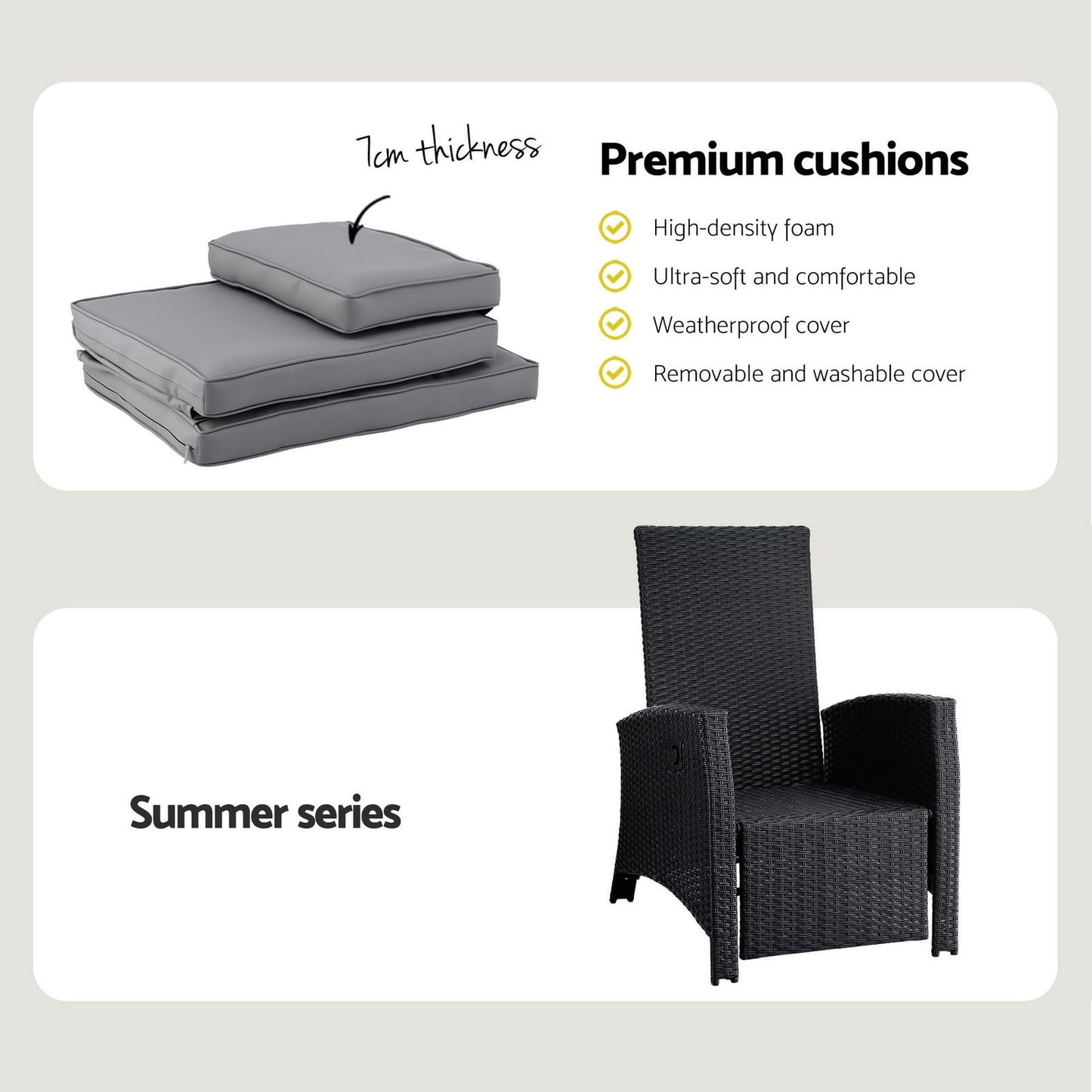 Outdoor Recliner Chair Black 140x64x85cm