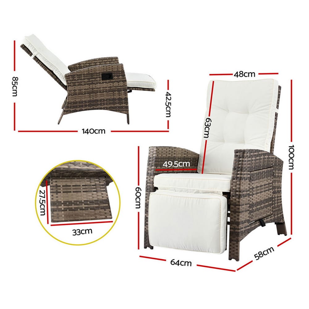 Outdoor Recliner Chair Wicker 140x64x85cm