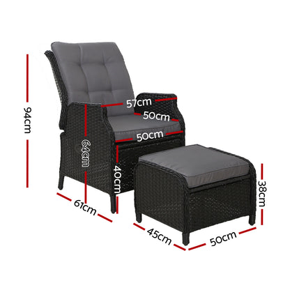 Recliner Chair Sun Lounge Wicker Lounger Outdoor Furniture Patio Black