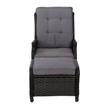 Recliner Chair Sun Lounge Wicker Lounger Outdoor Furniture Patio Black