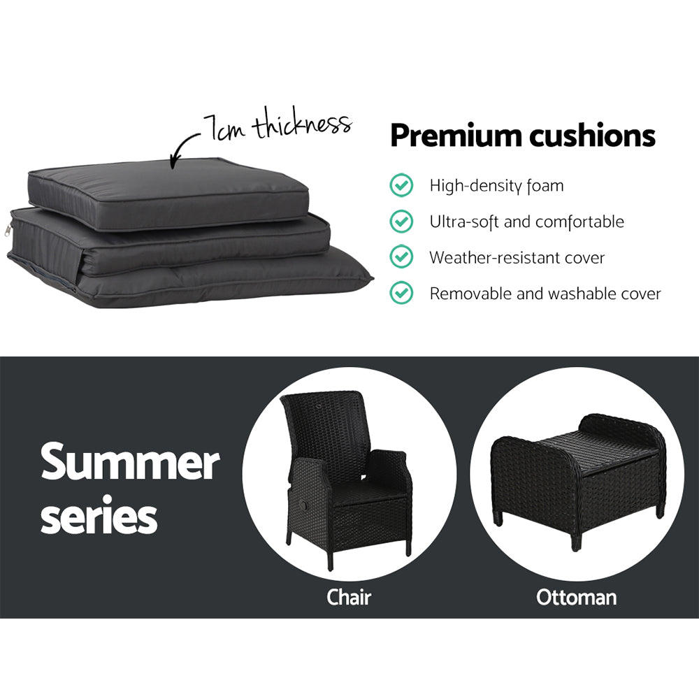Recliner Chair Sun Lounge Wicker Lounger Outdoor Furniture Patio Black