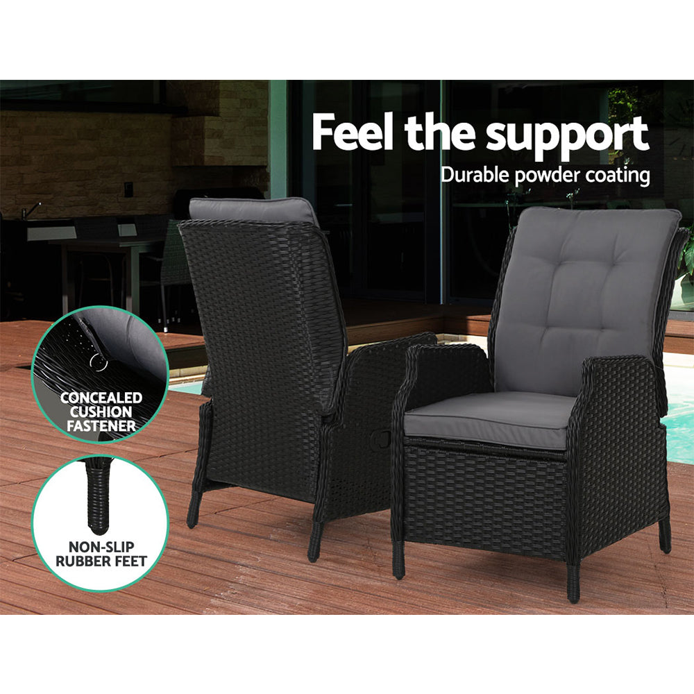 Recliner Chair Sun Lounge Wicker Lounger Outdoor Furniture Patio Black