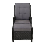 2Pc Recliner Chair Sun Lounge Wicker Lounger Outdoor Furniture Black