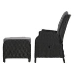 2Pc Recliner Chair Sun Lounge Wicker Lounger Outdoor Furniture Black