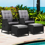 2Pc Recliner Chair Sun Lounge Wicker Lounger Outdoor Furniture Black