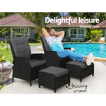 2Pc Recliner Chair Sun Lounge Wicker Lounger Outdoor Furniture Black