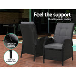 2Pc Recliner Chair Sun Lounge Wicker Lounger Outdoor Furniture Black