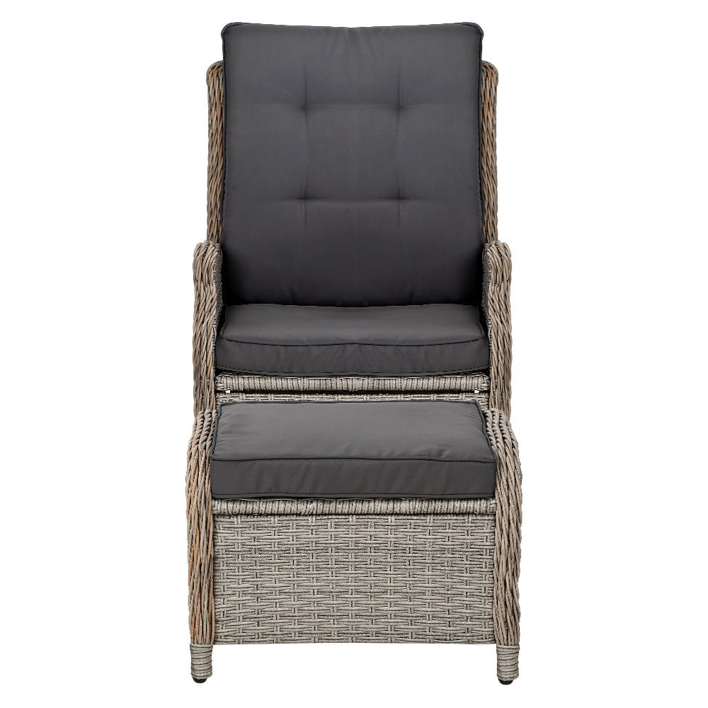 Recliner Chair Sun Lounge Wicker Lounger Outdoor Furniture Patio Grey