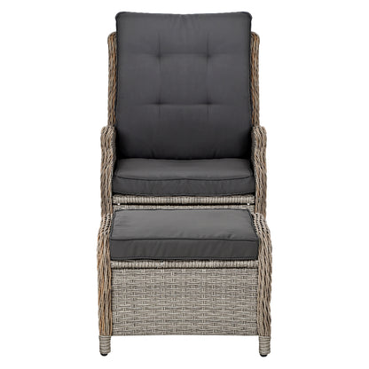 Recliner Chair Sun Lounge Wicker Lounger Outdoor Furniture Patio Grey