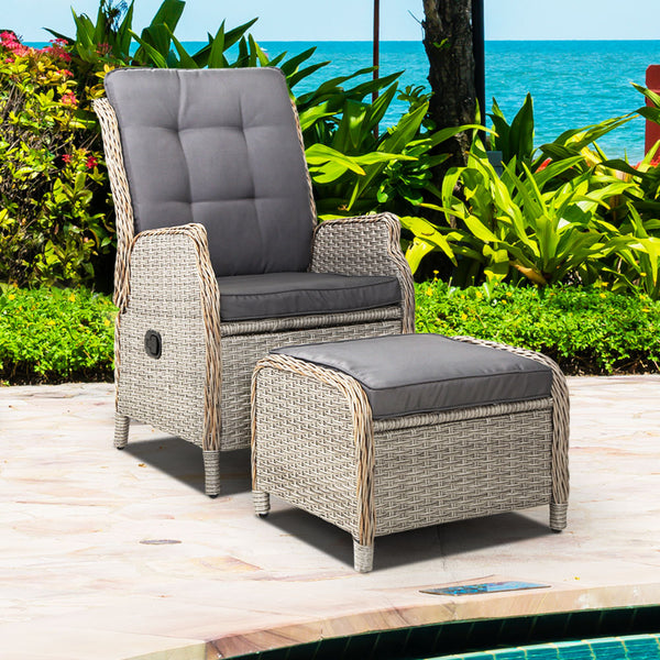  Recliner Chair Sun Lounge Wicker Lounger Outdoor Furniture Patio Grey