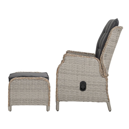 2Pc Recliner Chair Sun Lounge Wicker Lounger Outdoor Furniture Grey