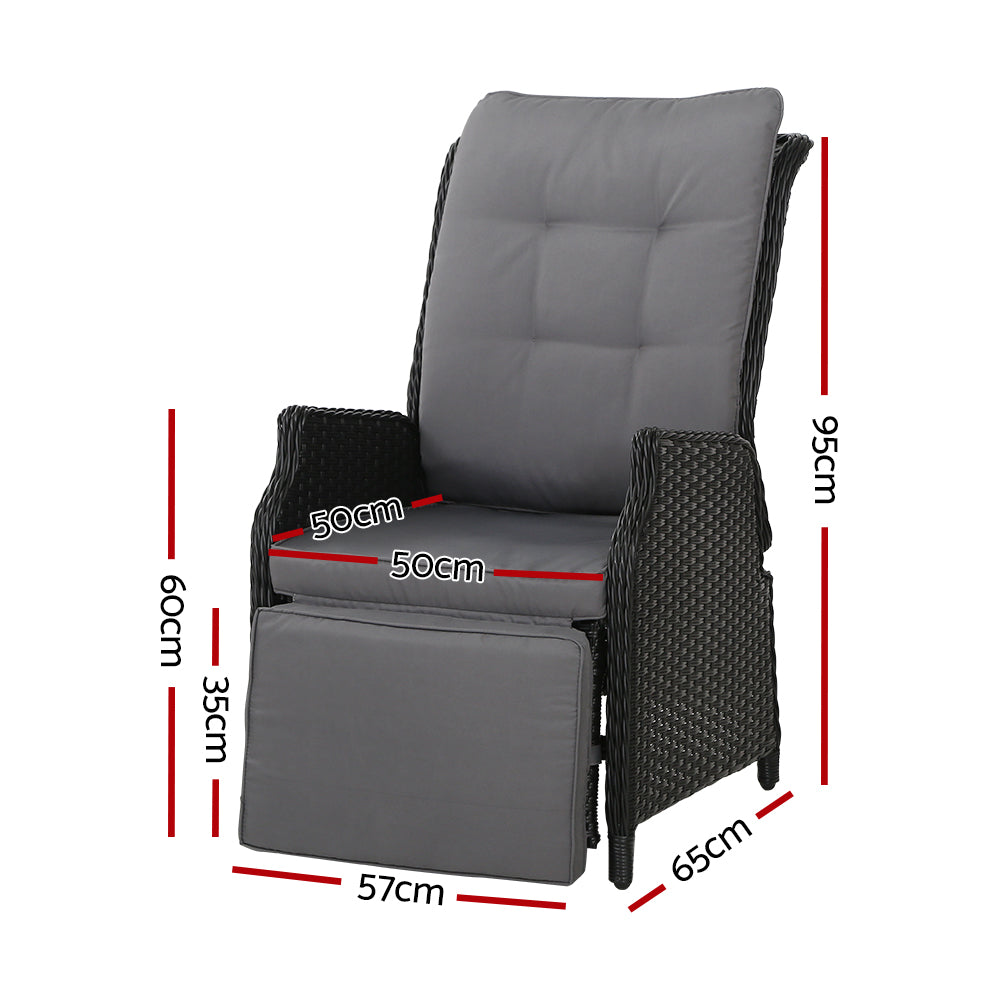 Recliner Chairs Sun Lounge Wicker Outdoor Furniture Patio Black