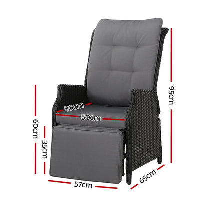Recliner Chairs Sun Lounge Wicker Outdoor Furniture Patio Black