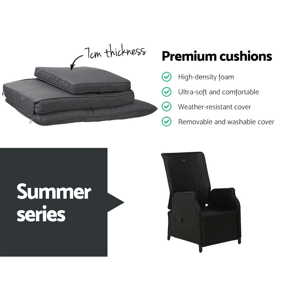 Recliner Chairs Sun Lounge Wicker Outdoor Furniture Patio Black