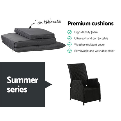 Recliner Chairs Sun Lounge Wicker Outdoor Furniture Patio Black