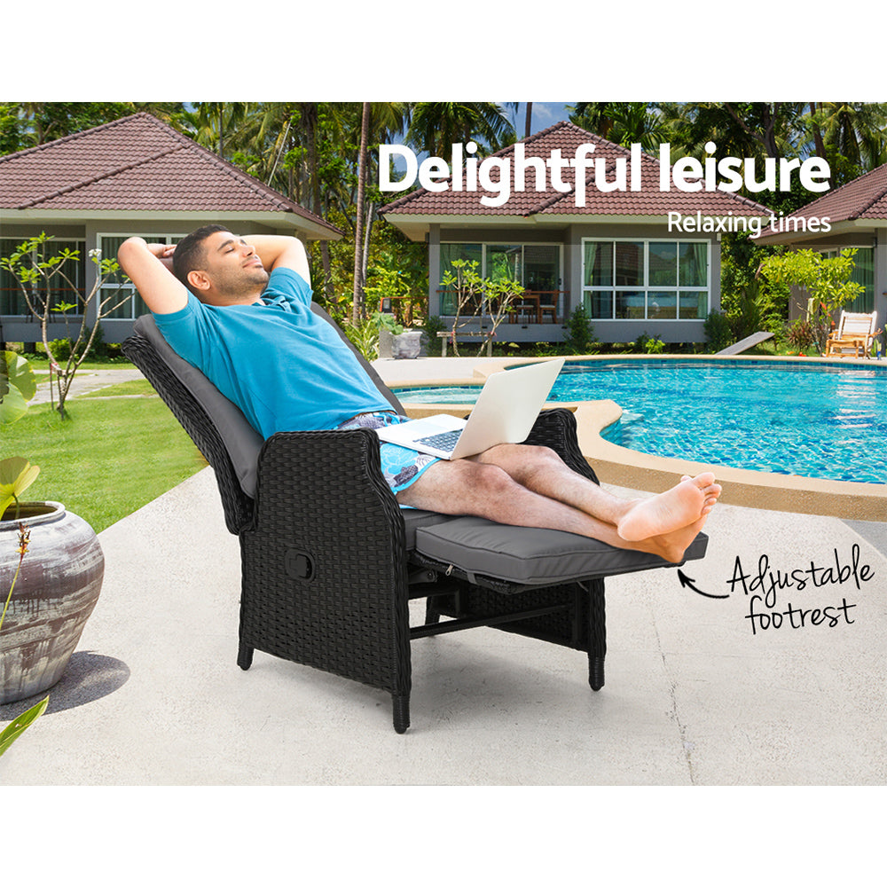 Recliner Chairs Sun Lounge Wicker Outdoor Furniture Patio Black