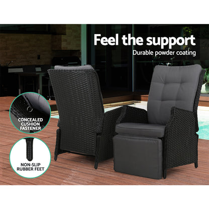 Recliner Chairs Sun Lounge Wicker Outdoor Furniture Patio Black