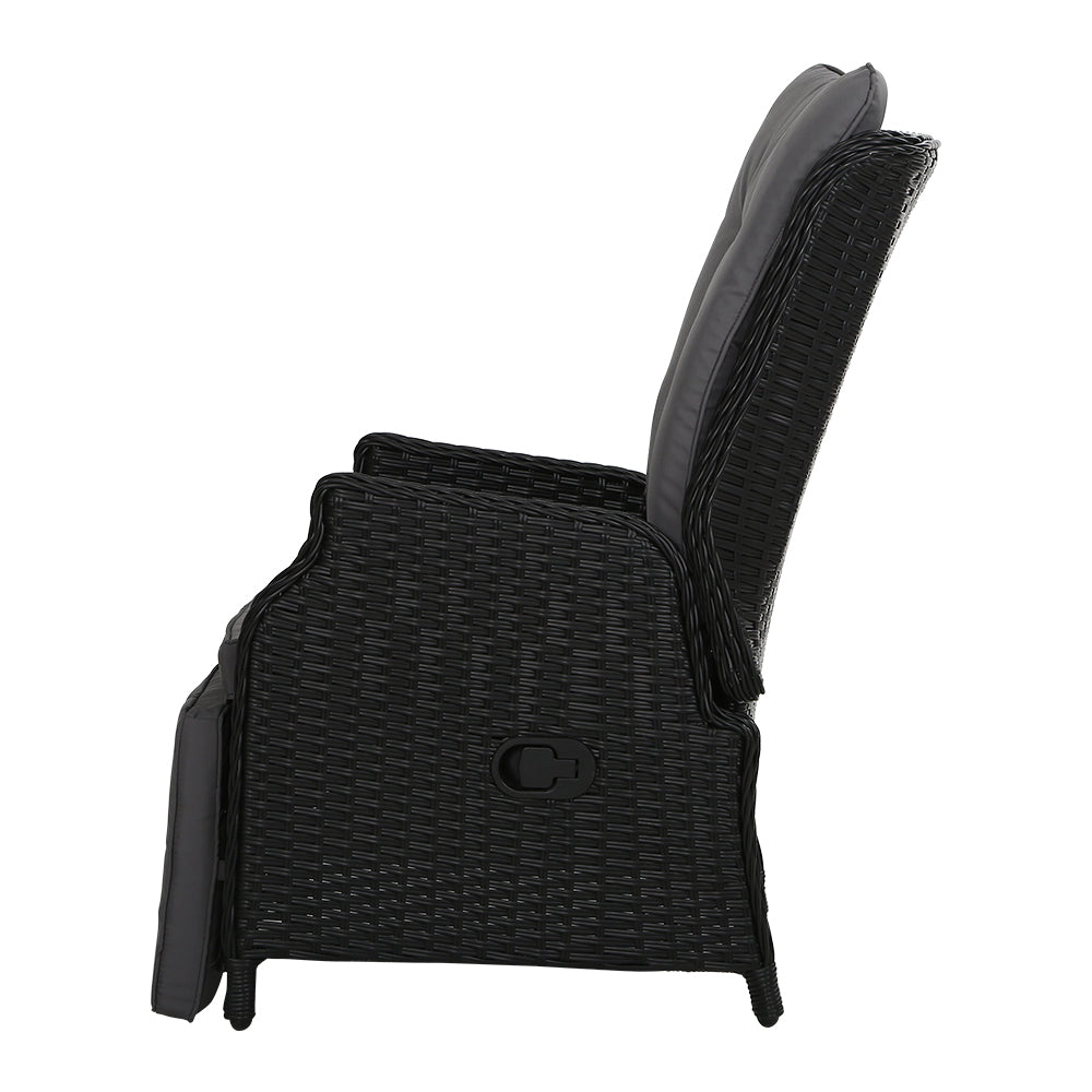 2Pc Recliner Chairs Sun Lounge Wicker Lounger Outdoor Black
