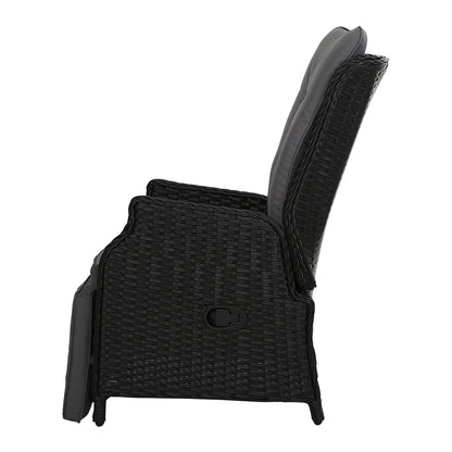 2Pc Recliner Chairs Sun Lounge Wicker Lounger Outdoor Black