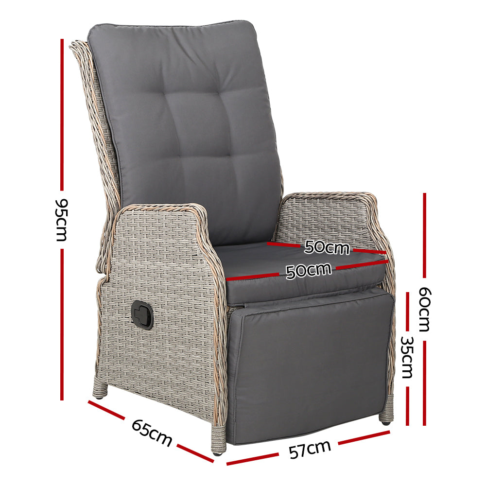 Recliner Chairs Sun Lounge Wicker Lounger Outdoor Furniture Patio Grey