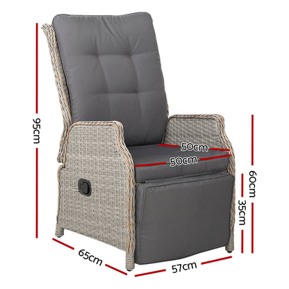 Recliner Chairs Sun Lounge Wicker Lounger Outdoor Furniture Patio Grey